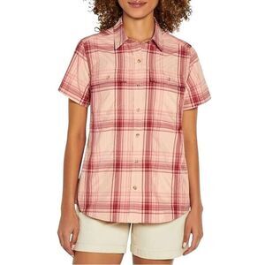 Eddie Bauer Women's Pink Poly/Nylon Plaid Short Sleeve Button Down Adventure Shi